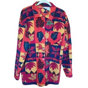 BCC Vintage Jacket Mid Length Women's Large Bright Fall Colors Leaf Pattern 90s